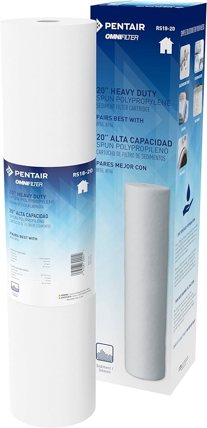 Pentair OMNIFilter RS18-20 Sediment Water Filter, 20-Inch, Whole House Heavy Duty Big Blue Spun Polypropylene Replacement Cartridge, 20" x 4.5", 50 Micron,White
