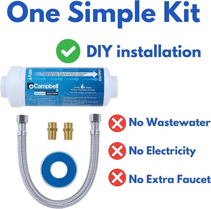 Campbell Ultrafiltration+ Inline Under Sink Filter Kit – Made in USA - High flow: 2.2 GPM. Removes up to 99% of Over 1,000 Harmful Contaminants Including: PFAS, PFOA, and PFAS - NSF 42/53 Certified
