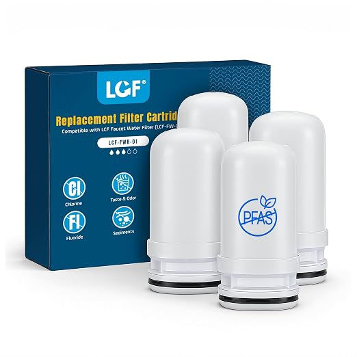 LCF Ceramic Filter Replacement for LCF-FW-02 and Waterdrop WD-FC, 4 Pack | Waterdrop Filter Replacement for WD-FC-01, WD-FC-02, WD-FC-06, Replaces WD-FF-01A & WD-FF-03A, Reduces Chlorine, Bad Taste