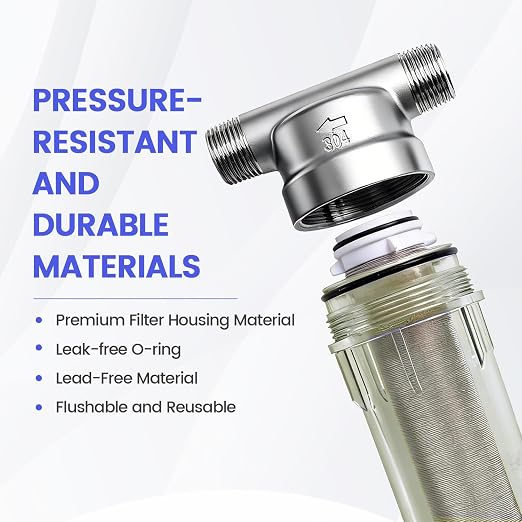 304 Stainless Steel 40 Micron Spin Down Water Filter, Whole House Spin Down Sediment Water Filter, Reusable Flushable Pre-Filtration System, 1" MNPT + 3/4" FNPT+3/4MNPT, BPA Free
