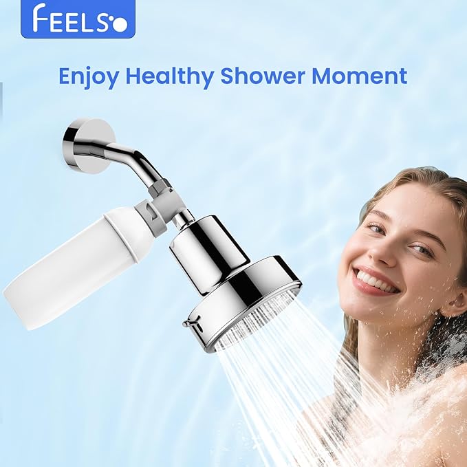 FEELSO Shower Filter, Upgraded High Output Universal Shower Head Water Softener Filter for Hard Water Remove Chlorine Fluoride Heavy Metals Sediments Impurities