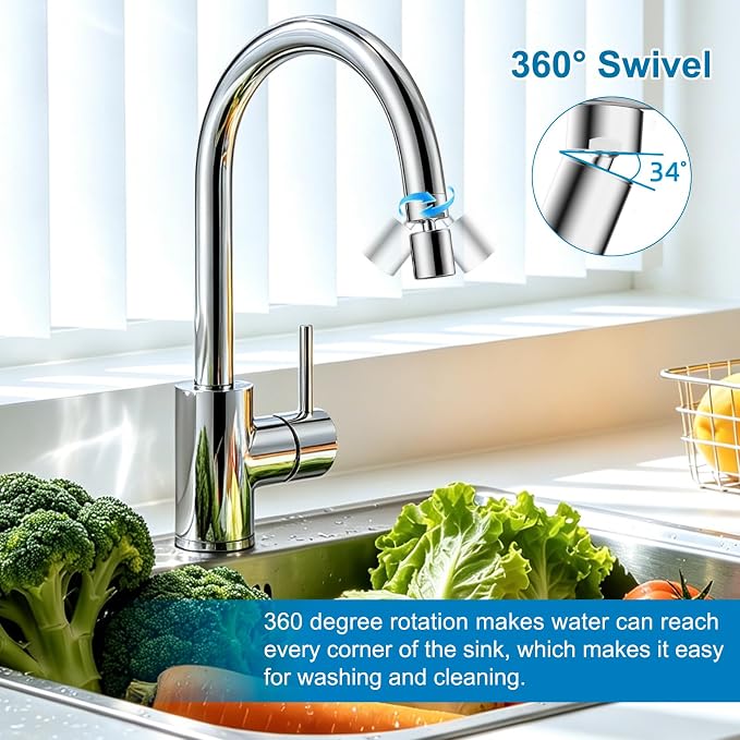 Hibbent NSF/ANSI/CAN 372 Certified 4 Modes Faucet Aerator, Chrome | 360° Swivel Faucet Extender, Sink Sprayer Attachment with Metal Adapter for Kitchen & Bathroom, 55/64'' Female Thread