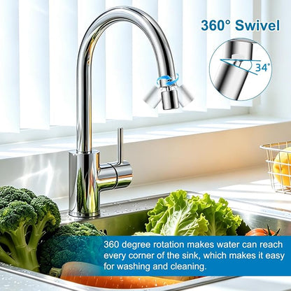 Hibbent NSF/ANSI/CAN 372 Certified 4 Modes Faucet Aerator, Chrome | 360° Swivel Faucet Extender, Sink Sprayer Attachment with Metal Adapter for Kitchen & Bathroom, 55/64'' Female Thread