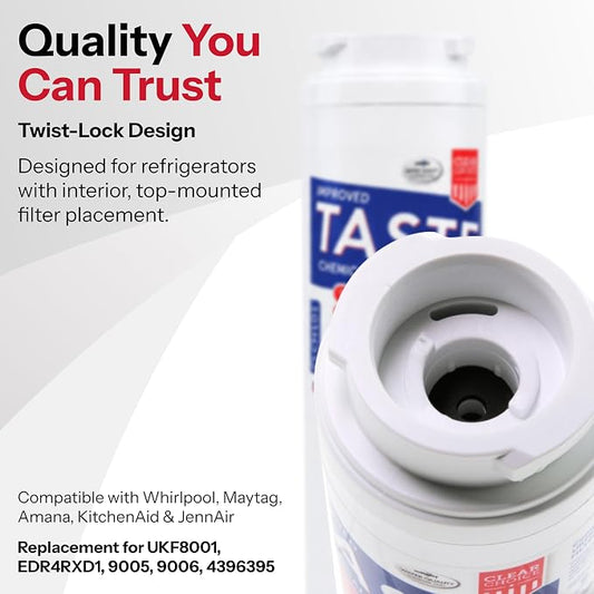 Clear Choice Taste Filter Replacement for Whirlpool UKF8001 WF50 Filter Compatible with EDR4RXD1 EFF-6013A FILTER4A FILTER4 Refrigerator Water Filter, NSF/ANSI 42, Box of 3, Made in the USA
