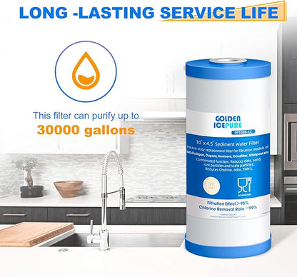 GOLDEN ICEPURE PP10BB-CC Whole House Water Filter Cartridge, 5 Micron 10" x 4.5" FXHTC Sediment and Carbon Water Filter Replacement Cartridge for GXWH40L, GXWH35F, GNWH38S, RFC-BBSA, WRC25HD
