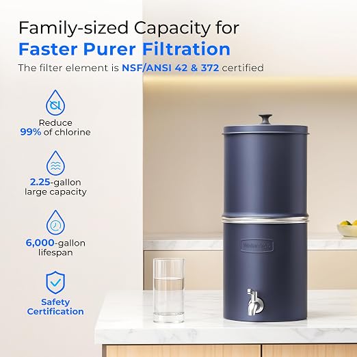 Waterdrop TK-AP Gravity Water Filter System, NSF/ANSI 42&372 Standard, Blue | Reduces Lead and Chlorine, Stainless Steel Water System with 2 Carbon Filters for Home, Emergencies, 2.25G