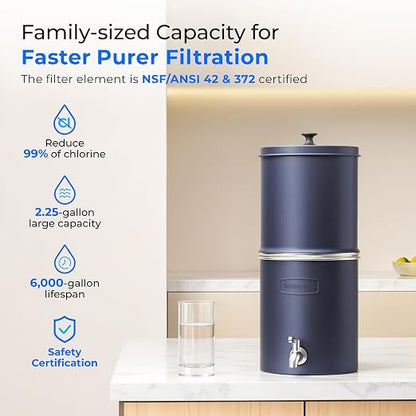 Waterdrop TK-AP Gravity Water Filter System, NSF/ANSI 42&372 Standard, Blue | Reduces Lead and Chlorine, Stainless Steel Water System with 2 Carbon Filters for Home, Emergencies, 2.25G