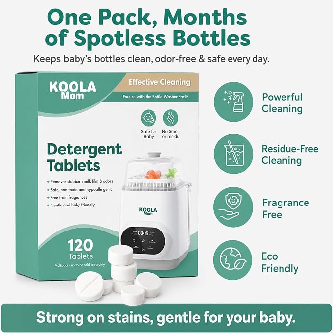 Detergent Tablets for Bottle Washer (120 Count) Deep Cleaning Compatible with Momcozy, Baby Breeza, Grownsy & All Bottle Washers - Removes Milk Residue from Bottles & Pump Parts