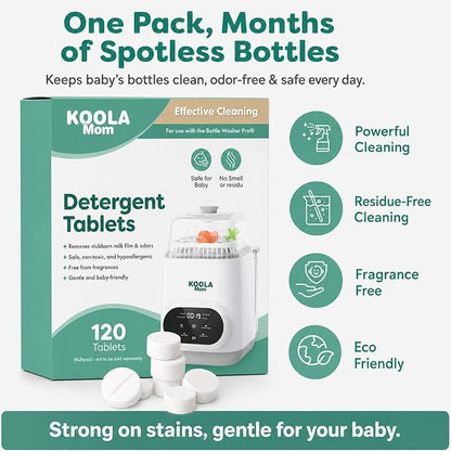 Detergent Tablets for Bottle Washer (120 Count) Deep Cleaning Compatible with Momcozy, Baby Breeza, Grownsy & All Bottle Washers - Removes Milk Residue from Bottles & Pump Parts