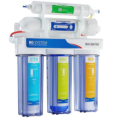Max Water 5 Stage 50 GPD (Gallon Per Day) RO (Reverse Osmosis) Standard Water Filtration System - Under-Sink/Wall Mount (Without Tank & Faucet) - Model: RO-5C3