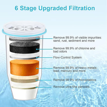 VIPHASES 6-Stage 0 TDS Water Filter Cartridge for Zero Pitchers, 6-Pack | 99.99% impurity removal. High-efficiency 6-pack replacement refills fit ZR-001, ZR-017, ZR-004, and more.