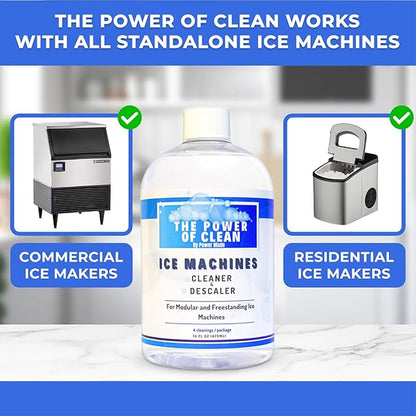 Ice Machine Cleaner & Descaler 16 fl oz 4 Uses | Nickel Safe Ice Maker Cleaner, Crystal Clear Descaling solution | Compatible with Whirlpool, Scotsman, Manitowoc & Follet | Made in USA