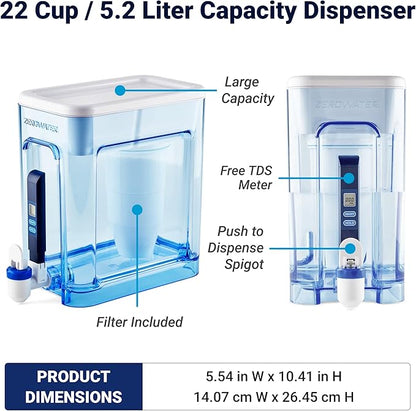 ZeroWater Official Replacement Filter - 5-Stage Water Filter Bundle with 22 Cup Ready-Read 5-Stage Water Filter Dispenser