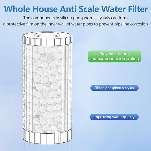 Anti Scale Whole House Water Filter System, Pipeline Prevent Scale Whole House Water 10" x 4.5" Filter, with 80,000 Gallons Capacit, 1" Inlet/Outlet, Reduces Scale Water Filters