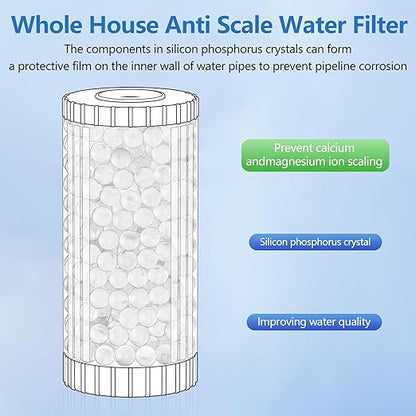Anti Scale Whole House Water Filter System, Pipeline Prevent Scale Whole House Water 10" x 4.5" Filter, with 80,000 Gallons Capacit, 1" Inlet/Outlet, Reduces Scale Water Filters
