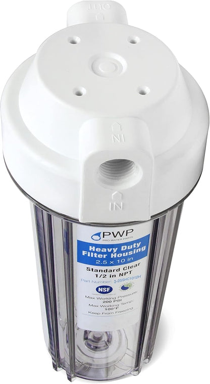 Pro Water Parts Clear RV Filter Housing with High Efficiency Activated Carbon Filter 2.5X10 1/2" NPT Ports Replaces FRE-10H