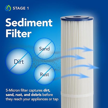 Whole Home Water Filtration System with UV Light - Removes Chlorine, Chloramine, Sediment, Silt, Debris, VOC’s, and More - Get Softer Skin & Hair with Better Tasting Water