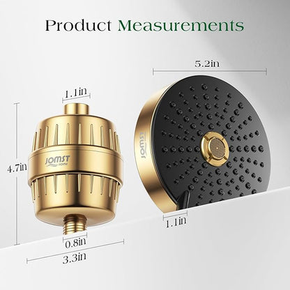 Filtered Shower Head COMBO – for Healthier Skin & Hair | 3 Mode High Pressure Shower Heads with 25-Stage Filtration | Removes 99.947% Chlorine & Heavy Metals | Shower Head ith Filters Set- Golden
