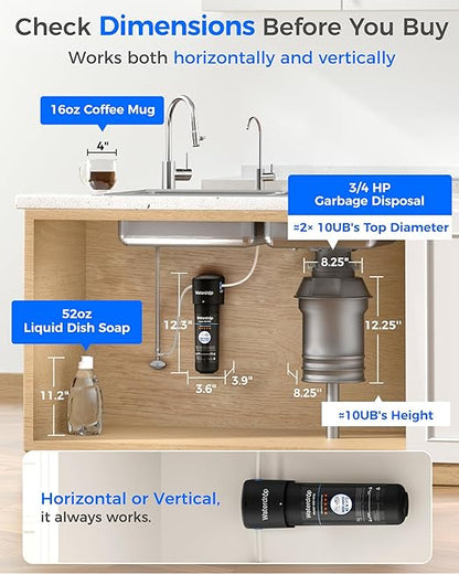 Waterdrop 10UB Under Sink Water Filter, Under Sink Water Filtration System for 11K Gallons, NSF/ANSI 42 Certified, Reduces PFAS, PFOA/PFOS, Lead, Under Sink Water Filter with Faucet