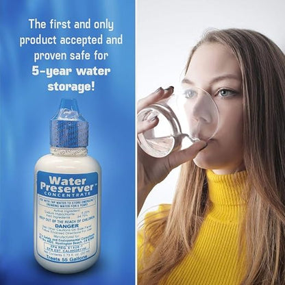 Water Preserver for 55 Gallon Water Tank 2 Pack - Made in USA - Purifies Drinking Water for 5 Years - for Emergency Storage, Rain Collection, Survival Kit, Hurricane & Earthquake