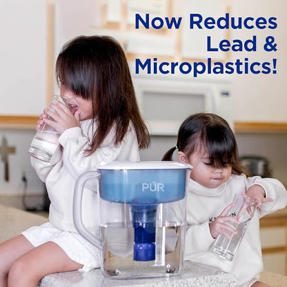 PUR PLUS 7-Cup Water Filter Pitcher with 1 Lead-Reducing PUR Plus Filter, Dishwasher Safe, Powerful Filtration, Filter Change Indicator Light, Smoke, PPT711B