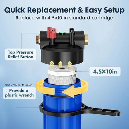 RV Water Filter System,Clog-Resistant Inline Water Filter with Brass Threads,0.2 Micron 6-Stage Filtration for RVs and Campers,4.5x10in.Cartridge,Filters VOCs,Chlorine, Sediments,Heavy Metals,Odors