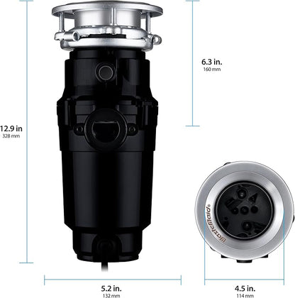 Waste Maid 10-US-WM-058-3B Garbage Disposal Anti-Jam Stainless Steel Food Waste Grinding System, 1/2 HP Economy, Black