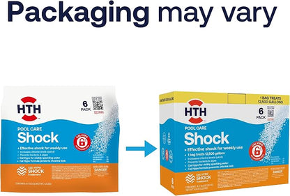 HTH 52030B Swimming Pool Care Shock, Swimming Pool Chlorinator Boosts Chlorine Levels, Cal Hypo Formula, 13.3oz (Pack of 6)