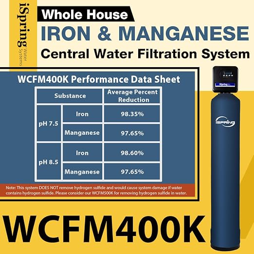 iSpring WCFM400K Whole House Iron and Manganese Water Filter System, Digital Control with Automatic Regeneration & Air Injection, Set & Forget Design