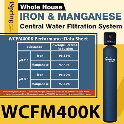 iSpring WCFM400K Whole House Iron and Manganese Water Filter System, Digital Control with Automatic Regeneration & Air Injection, Set & Forget Design