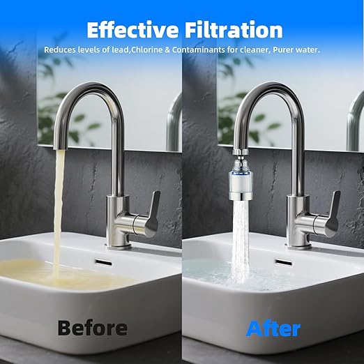 3 Pack Sink Water Filter Faucet, Universal 360 ° Rotating Bathroom Sink Filter, Kitchen Faucet Water Filter Removes Chlorine Fluoride Heavy Metals Hard Water for Home Bathroom Kitchen (Blue)