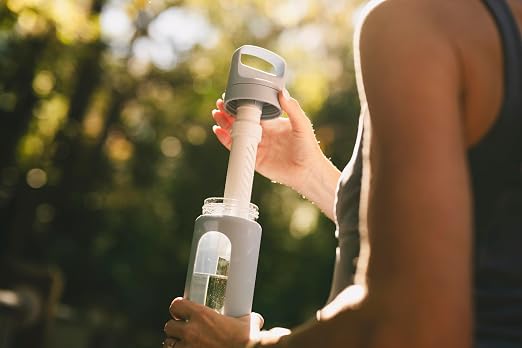 LifeStraw Go — Glass Water Filter Bottle Made from Hand-Blown Glass with Silicone Sleeve for Hydration at Home or on-the-go, 20 oz, Icelandic Blue