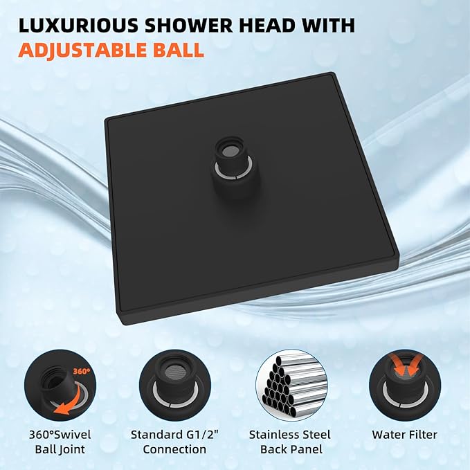 Hibbent Thickness Metal Rain Shower Head, 6'' High Pressure Rainfall Shower Head, Bathroom Waterfall Shower Heads, High Flow Fixed Showerheads with Adjustable Brass Ball Joint, Oil Rubbed Bronze