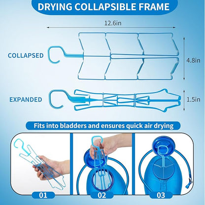 Hydration Bladder Cleaning Kit Compatible with Camelbak, 4 in 1 Water Bladder Cleaner Set, Flexible Long Brush for Hose and 2 Brushes, Drying Collapsible Frame, Water Reservoir Backpack Cleaning Kit