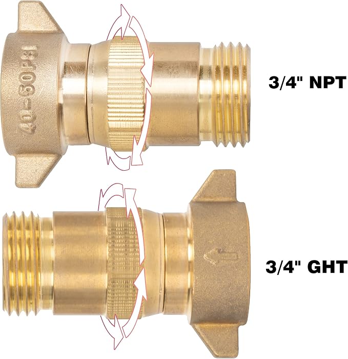 Hourleey Brass Hi-Flow Water Regulator, 2 Pieces RV Pressure Water Regulator with Filter Screen, for Campers, Travel Trailers, RV Plumbing System, 40-50 PSI, Set of 2