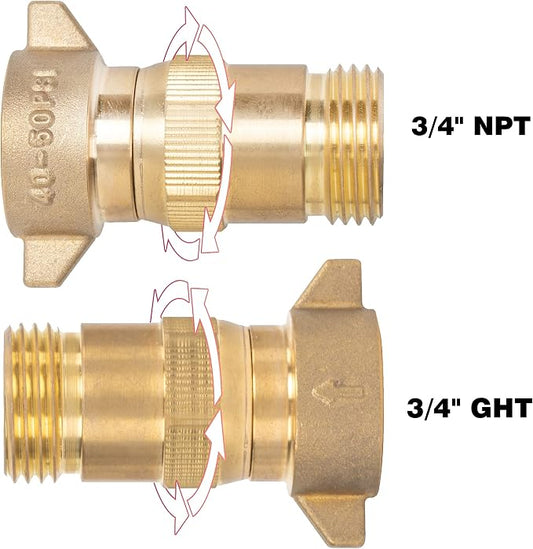 Hourleey Brass Hi-Flow Water Regulator, 2 Pieces RV Pressure Water Regulator with Filter Screen, for Campers, Travel Trailers, RV Plumbing System, 40-50 PSI, Set of 2