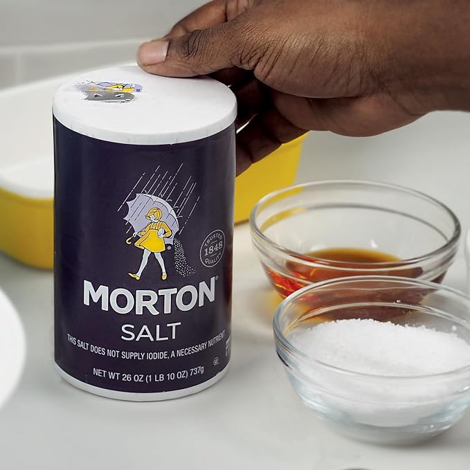Morton Plain Salt, (26 oz), 2-Pack - All-Purpose, Non-Iodized Salt, Perfect for Cooking & Table Use