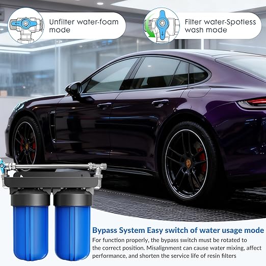 Spotless Water System for Car Wash with Bypass Switch, Deionized Water System for Car Wash with Resin, Spot Free Water Deionizer for Car Washing, Works for Vehicles, RV, Boats, Motorcycles