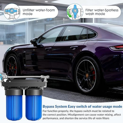 Spotless Water System for Car Wash with Bypass Switch, Deionized Water System for Car Wash with Resin, Spot Free Water Deionizer for Car Washing, Works for Vehicles, RV, Boats, Motorcycles