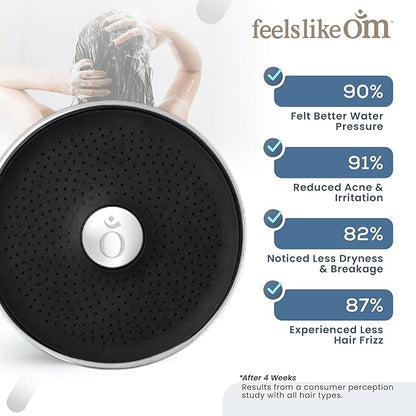 Feels Like Om Filtered Shower Head with Water Softener - Shower Filters to Remove Toxic Chemicals & 98% of Chlorine - High Pressure Filter for Hard Water - Tested Shower Filter for Hair and Skin