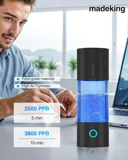 Tritan Hydrogen Water Bottle Generator - 5Min Quick Electrolysis Hydrogen Water Machine, madeking Portable Rechargeable Hydrogen Rich Water Cup Maker, Good for Travel, Sports, Gift, Type C (Black)