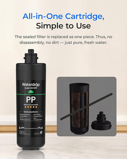 Waterdrop WD-10PP Water Filter Replacement for Waterdrop TSA & TSB & TSA-UF & TSB-ALK & TSB-CM 3-stage Under Sink Water Filter System, 6 months, 1 Pack