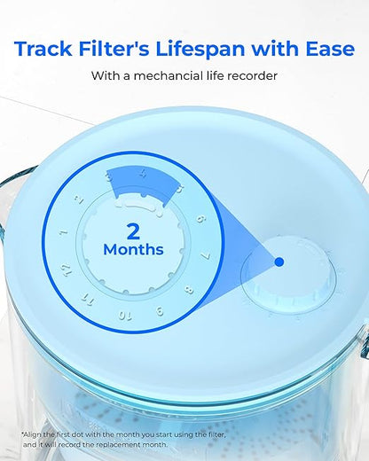Waterdrop PT-72B-A Glass Alkaline Water Filter Pitcher, 7-Cup, Eco-Friendly, Enhances Alkaline Water, for Home & Office, Reduces PFOA/PFOS, Chlorine, Cadmium, Copper & Mercury, Blue