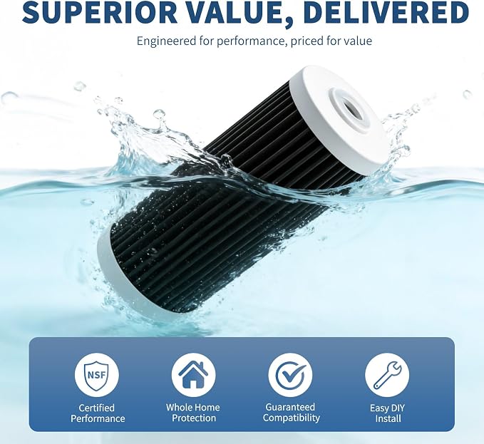 Water Filter Replacement Cartridge compatible with AO Smith WH-PREL-RCP Whole House Systems-4.5"x10" 5 Micron Carbon Block Replacement Water Filter Cartridge| Home Water Filtration (1pcs)