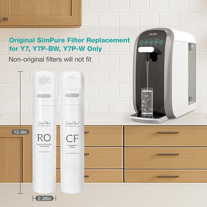 Original SimPure Y7/Y7P Series CF+RO Filter Replacement Cartridge for SimPure Y7, Y7P-W, Y7P-BW, 6 Months Replacement Cartridge Water Filter (1*CF+1*RO Filter)
