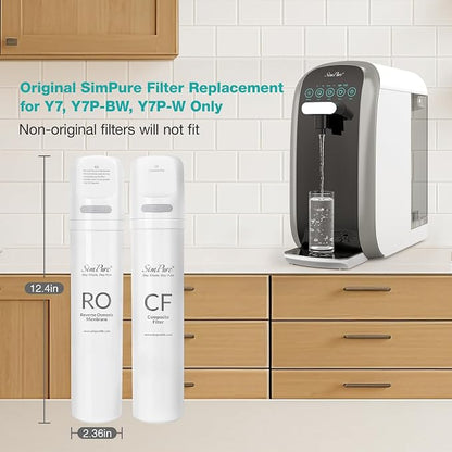 Original SimPure Y7/Y7P Series CF+RO Filter Replacement Cartridge for SimPure Y7, Y7P-W, Y7P-BW, 6 Months Replacement Cartridge Water Filter (1*CF+1*RO Filter)
