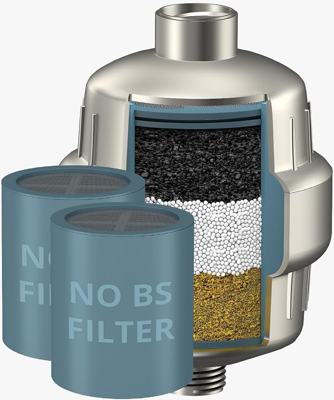 weAQUA Heavy Duty NO BS Shower Filter with Extra Replacement Cartridge – 99% Removal for Hard Water, Chlorine, Fluoride, Heavy Metals, Micro-Life, Organics and More (Nickel Brushed)