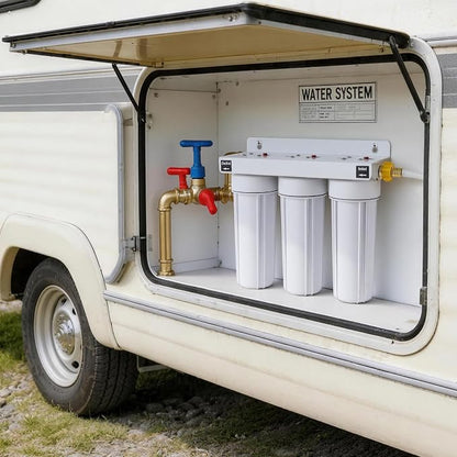 VEVOR RV Water Filter System, 5-Micron 3 Stage Premium RV Water Filtration System Replacement with Three Cartridges for RVs & Campers, Reduces Sediment, Chlorine, Certain Heavy Metals, Odors and More
