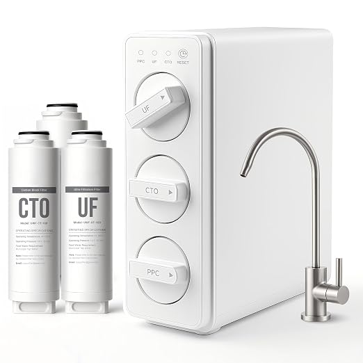 TOVASTY Under Sink Water Filter System, 0.01μm Ultra-Filtration 3-Stage Water Filter for Sink Faucet, Tankless Design with No Electricity or Water Waste, Reduces Bad Taste & Chlorine