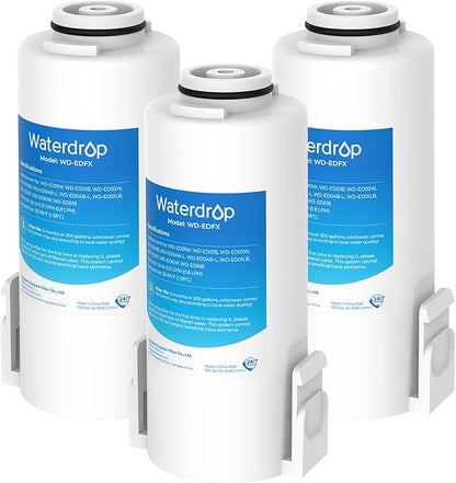 Waterdrop EDFX Water Filter Replacement for Waterdrop ED61 Rechargeable Water Filter Dispenser, 200-Gallon Long-Life, 10X Filtration Efficiency, Reduce 98% Chlorine and 20+ Contaminants, 3 Pack